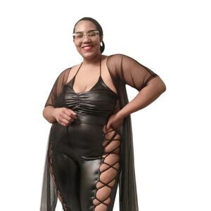 Fashion Nova Black Faux Leather Lace-Up Jumpsuit